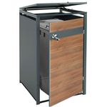 1er Mülltonnenverkleidung HWC-J82, Mülltonnenbox, erweiterbar, Metall 32kg, anthrazit ~ Kirsche-Holzoptik dunkelbraun