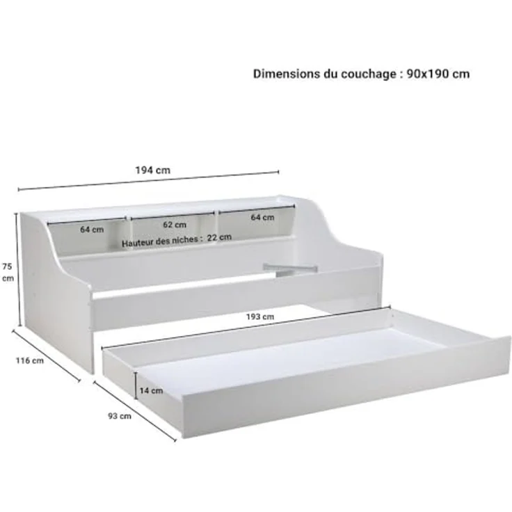 WEBER INDUSTRIES 22729 Palma Bett Spanplatte Weiß 197,6 x 116 x 75 cm – Bild 2