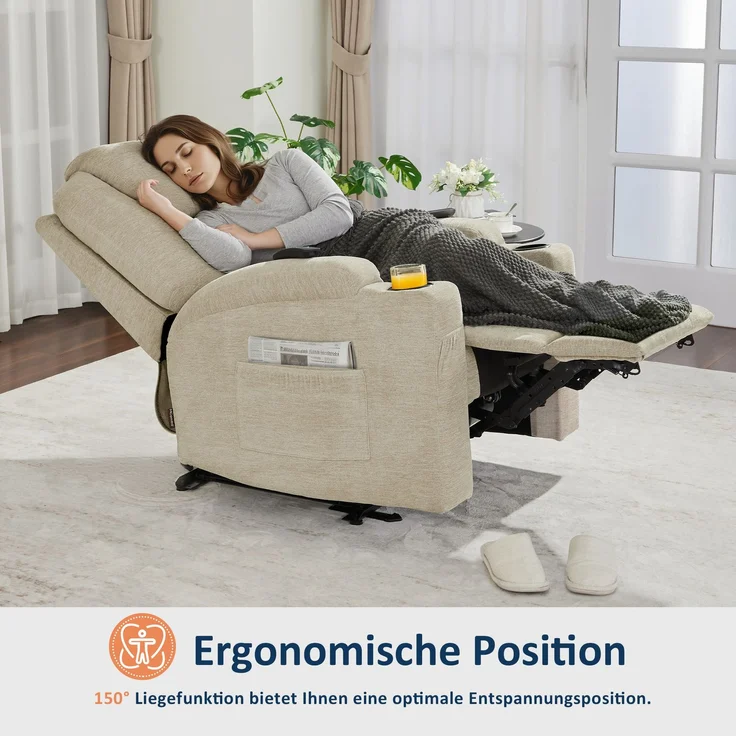 M MCombo Elektrisch Relaxsessel Massagesessel Fernsehsessel Liegefunktion Vibration Heizung 7061 neues Modell (Beige-Stoff) – Bild 5