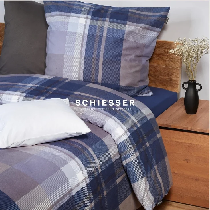 Schiesser Feinbiber Bettwäsche Set Todd aus weicher, wärmender Baumwolle, Farbe:Braun und Blau, Größe:135x200 cm – Bild 4