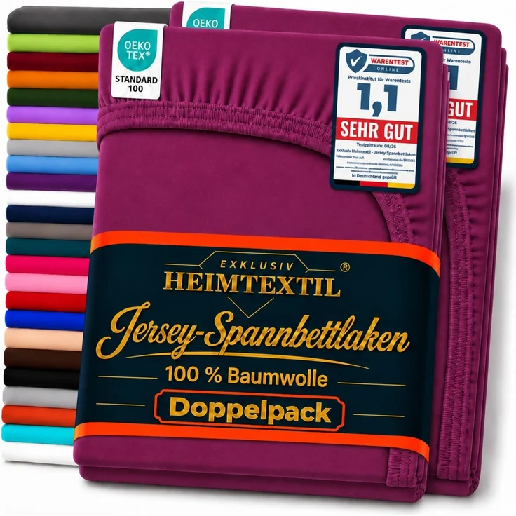 Doppelpack Jersey Spannbettlaken Premium Lila 120 x 200 cm – Bild 1