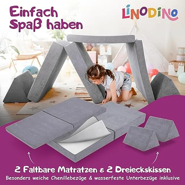 Linodino Kindersofa Spielsofa I aus Schaumstoff Bausteine I Spielcouch für Kinder, Wasserfeste Unterbezüge, Waschbare Chenille Bezüge 30° – Bild 5