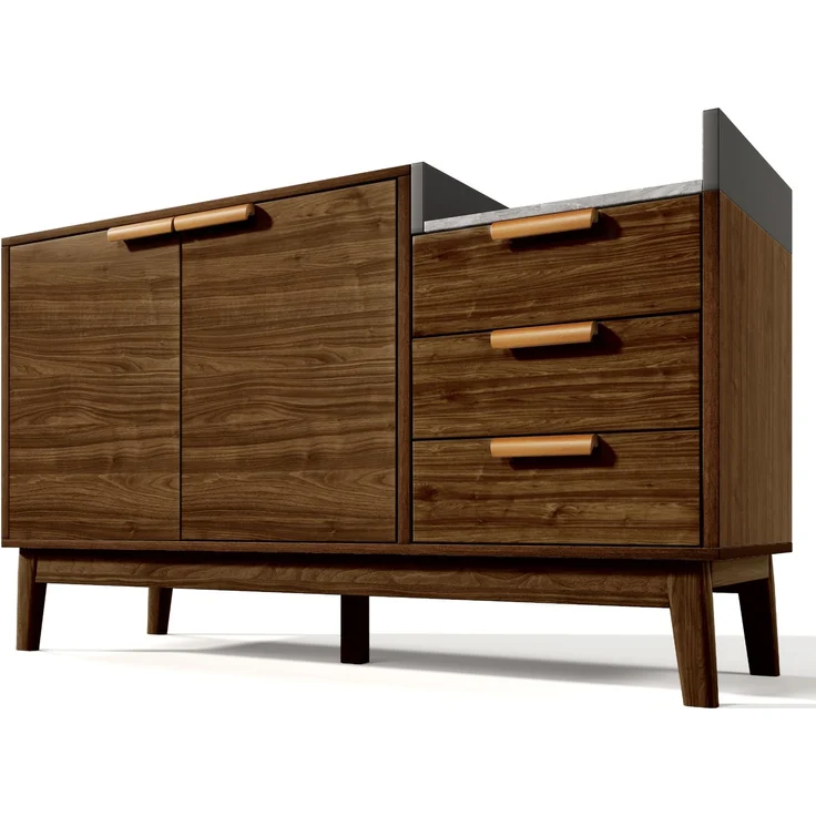 Merax Wohnzimmer Kommode mit Marmor-Optik Platte - Offene Ablage + 3 Schubladen & Doppeltürschrank (innen höhenverstellbar) - Massivholzbeine & kehrroboterfähig, H77/B120/T40 cm – Bild 9