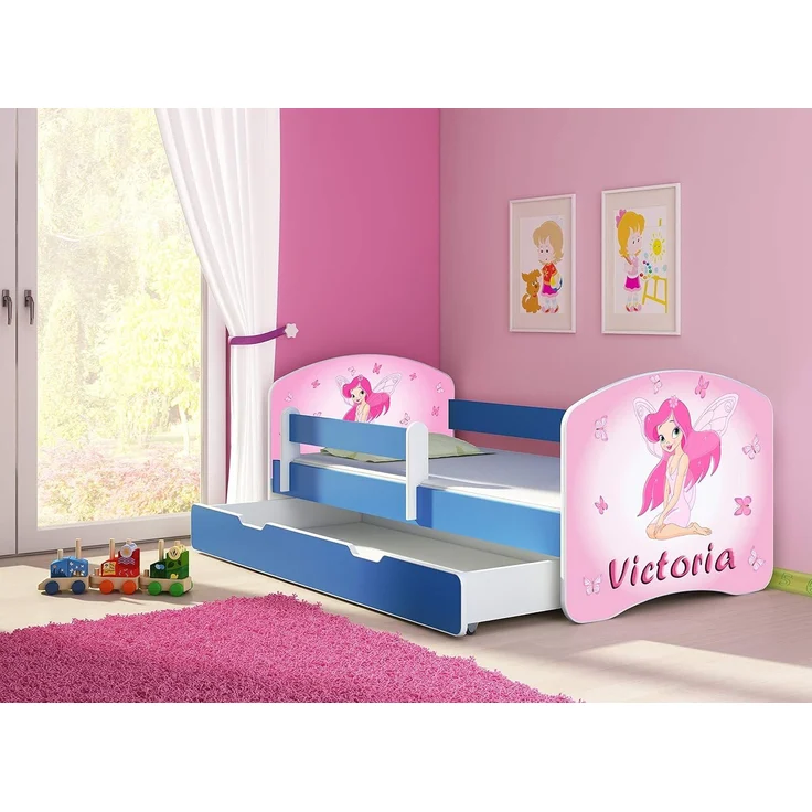 ACMA Kinderbett Jugendbett mit Einer Schublade und Matratze Blau mit Rausfallschutz Lattenrost II 140x70 160x80 180x80 (07 Rosa Fee, 140x70 + Bettkasten) – Bild 3