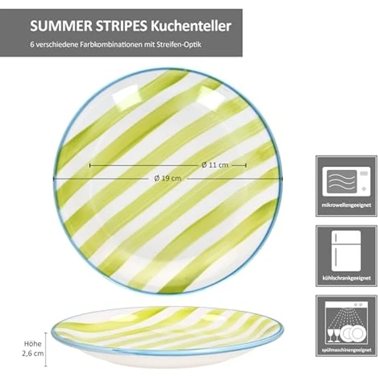 MamboCat Frühstücksteller Summer Stripes 6er Set Kuchenteller Steingut Dessertteller bunt – Bild 6