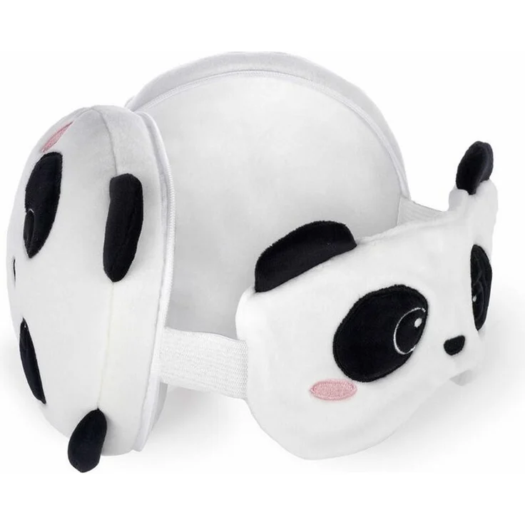 Legami - Reisekissen mit Nachtmaske, Panda, Zip-Verschluss, platzsparend, Haken für bequemen Transport, kleine Tasche auf der Rückseite, 16 x 16 cm – Bild 2