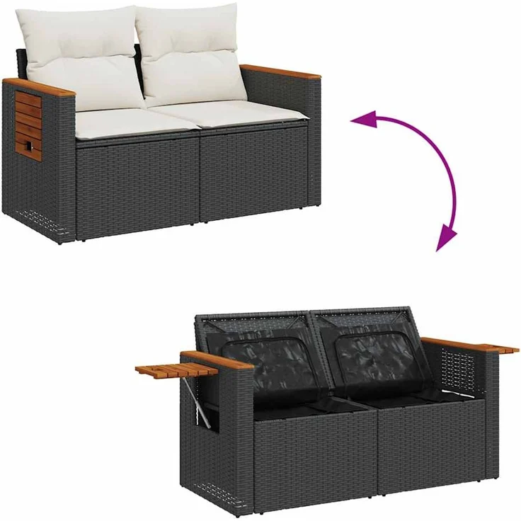 vidaXL 4-tlg. Garten-Sofagarnitur mit Kissen Schwarz Poly Rattan 3325948 – Bild 5