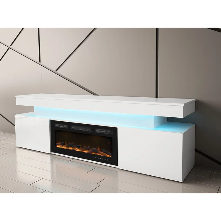 Mirjan24 'EF 2D Serkuzo' TV-Lowboard mit Kamin, MDF weiß (hochglanz/matt), 59 x 41 x 190 cm – Bild 5