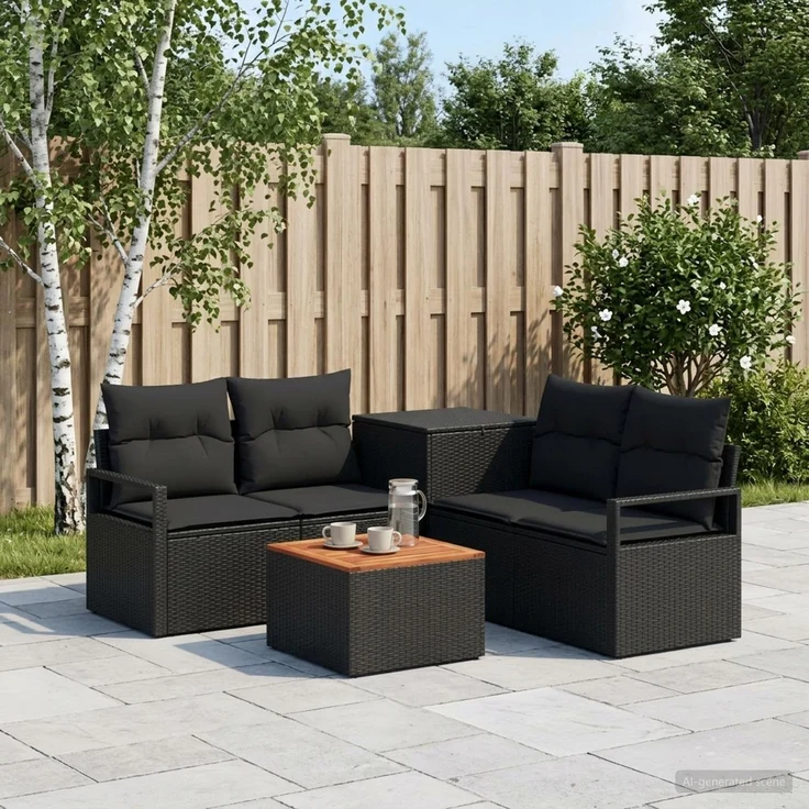vidaXL Sofa Set 6 stk. Schwarz Polyrattan und Stahl 3447232 – Bild 1
