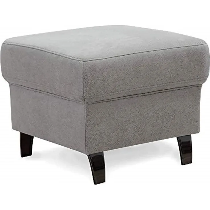 Cavadore Hocker Ammerland, Polsterhocker, Fußbank für Wohnzimmer passend zur Wohnlandschaft Ammerland, 58 x 48 x 58, lederoptik hellgrau