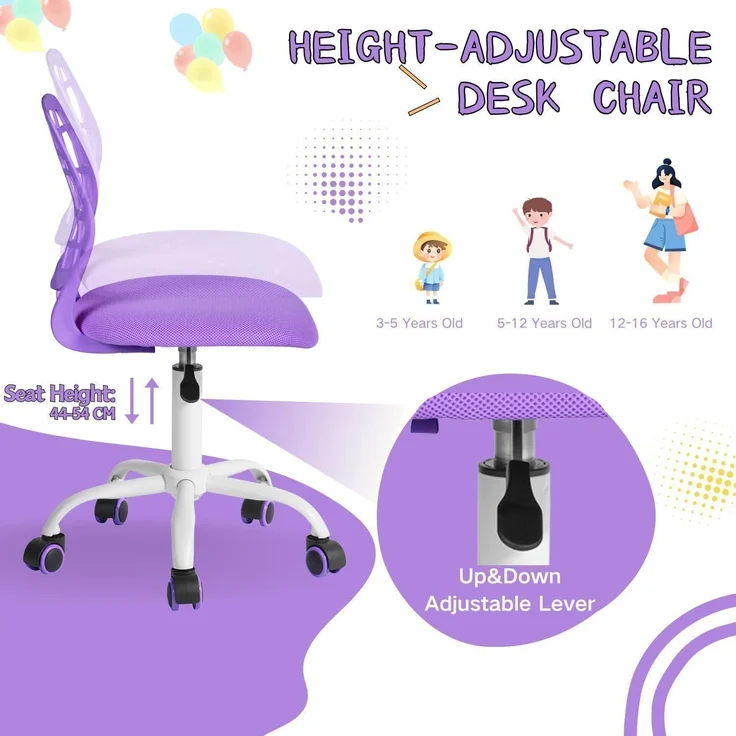 Bürostuhl Ergonomisch höhenverstellbar Stoffsitz Lila Violett – Bild 5