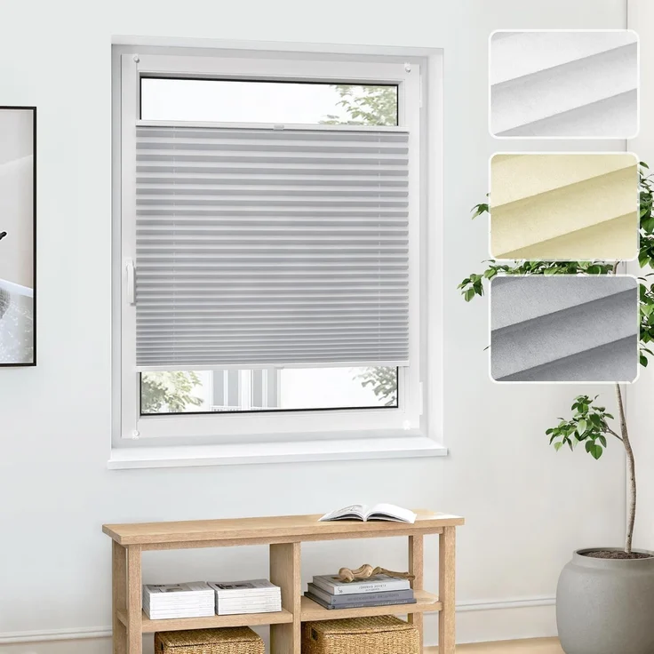 jalousiescout Plissee Pure Plissee Basic, 60 x 110 cm, grau, halbtransparent, ohne Bohren, klemmen, Klemmfix, halbtransparent, Polyester-Stoff ohne Bohren – Bild 1