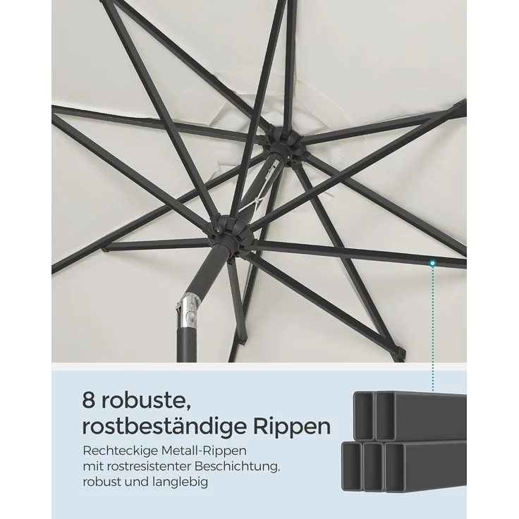 SONGMICS Sonnenschirm 340 cm, UPF 50+, Strandschirm, beidseitig um 30° knickbar, Sonnenschutz, mit Kurbel zum Öffnen/Schließen, für Terrasse, Balkon, Pool, ohne Ständer, beige GPU045M01 – Bild 6