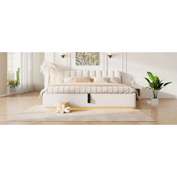 TavilaEcon Boxspringbett Polsterbett mit sicherer Matratzenfixierung & Abgerundete beige Liegefläche 180 × 200 cm – Bild 10