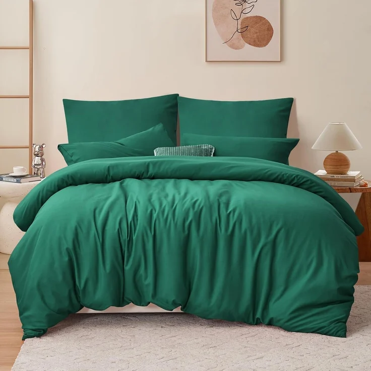 Bettwäsche 200x200 Grün 3tlg. Set Kissenbezug Mikrofaser Reißverschluss – Bild 1