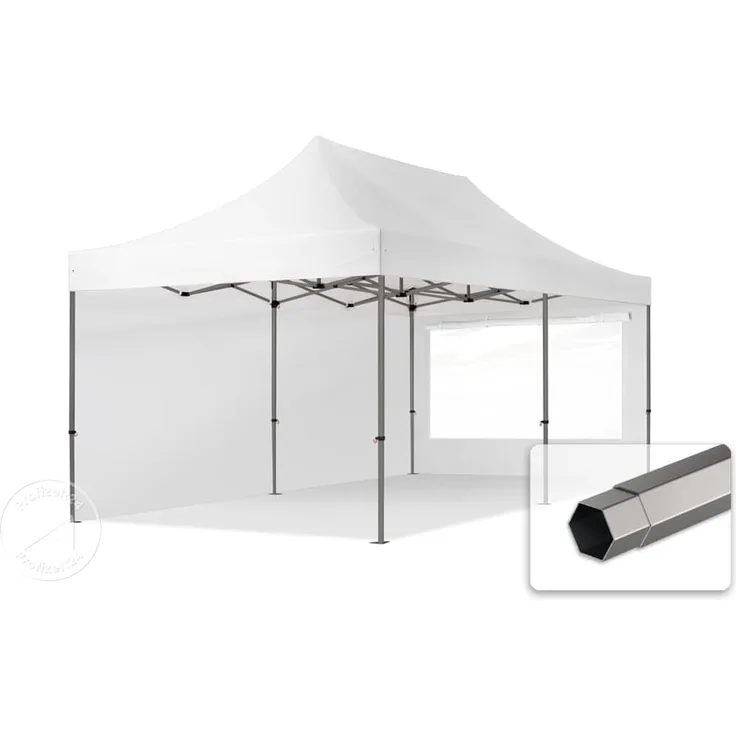 3x6 m Faltpavillon, PREMIUM Stahl 40mm, Seitenteile mit Panoramafenstern, weiß