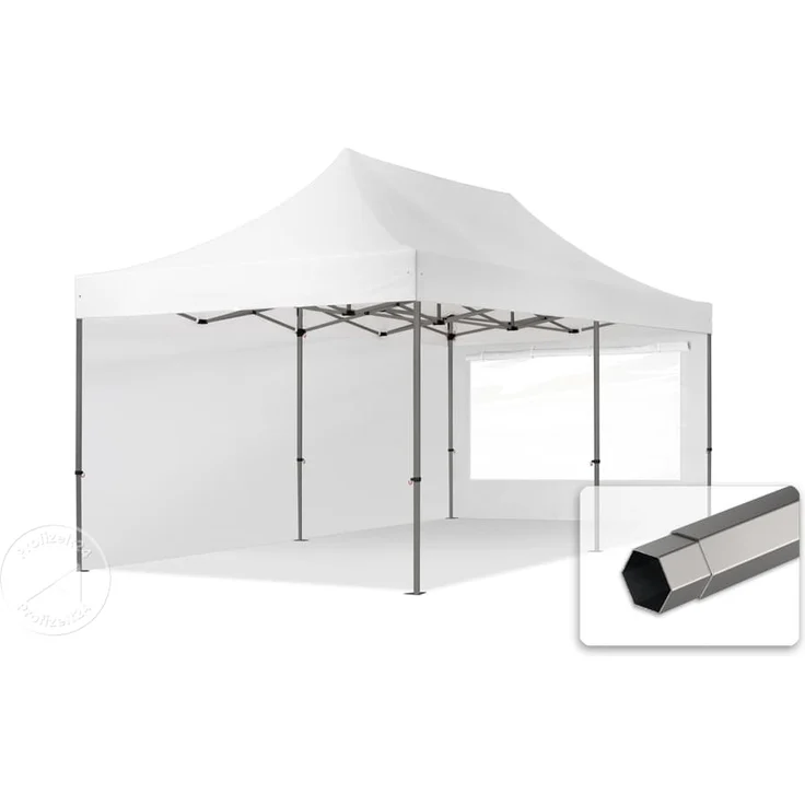 3x6 m Faltpavillon, PREMIUM Stahl 40mm, Seitenteile mit Panoramafenstern, weiß – Bild 1