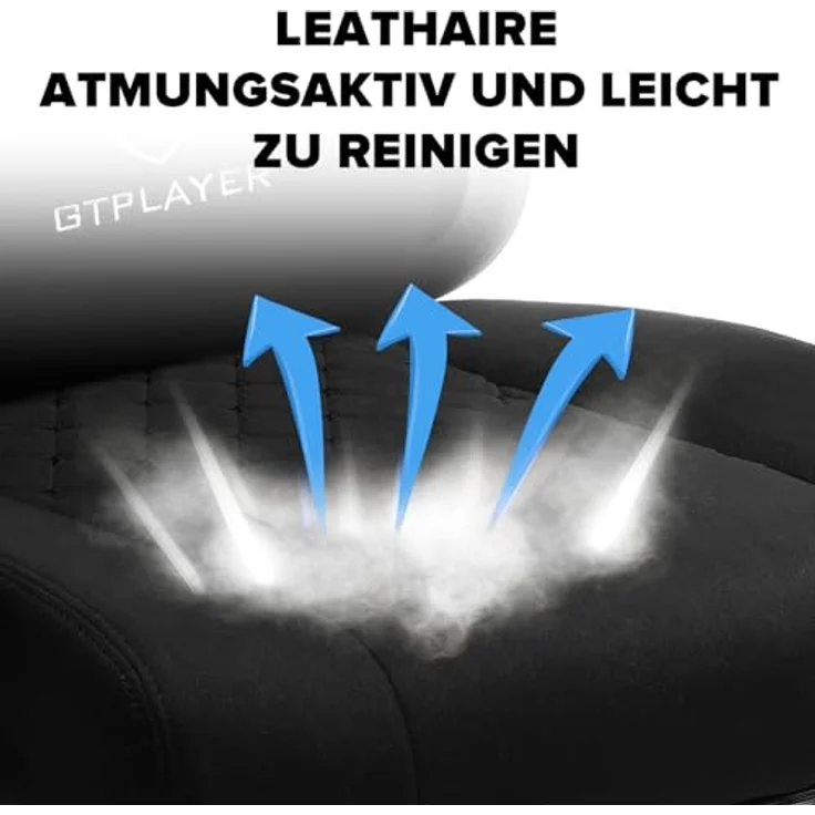 GTPLAYER Gaming Stuhl Ergonomischer Gaming Sessel Schreibtischstuhl mit Stoffoberfläche, Federsitzkissen, Verbindungsarmlehnen und Fußstütze schwarz – Bild 10