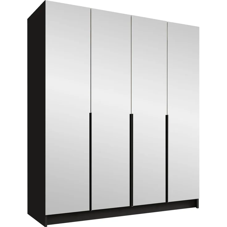 Drehtürenschrank Salkor III, Kleiderschrank mit 4 Türen, Frontspiegel, Farbe: Schwarz, 200 x 215 x 58 cm – Bild 3