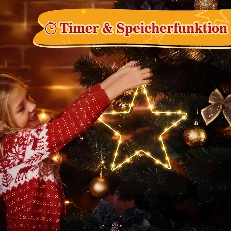 Salcar LED Stern LED Fensterdeko SternLED Weihnachtsstern Fensterlichter Weihnachtsdeko, LED fest integriert, Batteriebetrieben mit Timer, 8 Modi Weihnachtsbeleuchtung – Bild 4