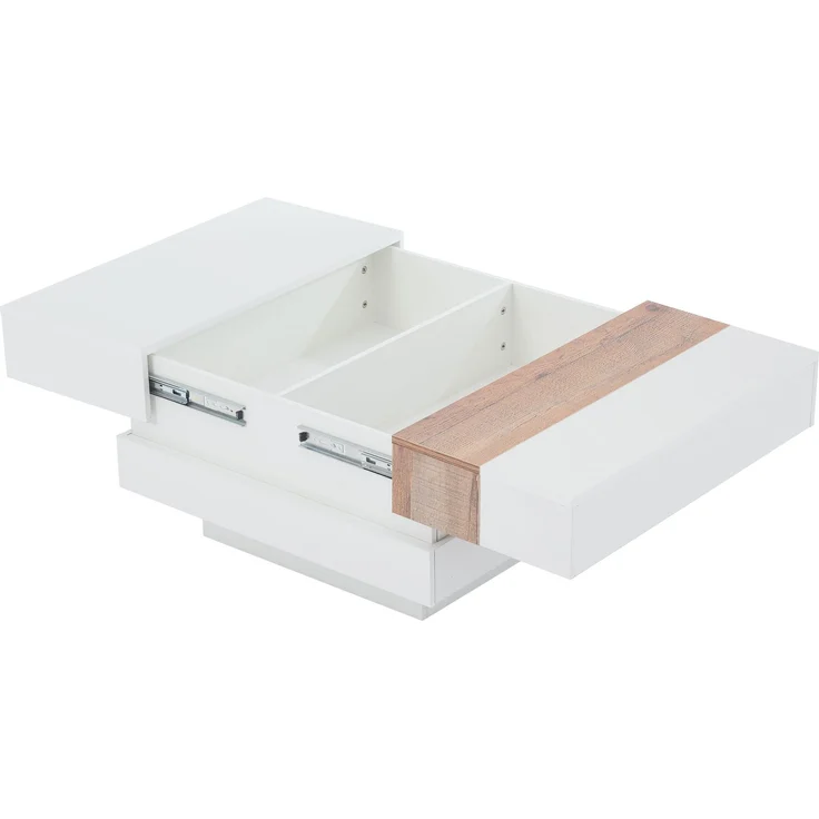Couchtisch Hochglanz Weiß ausziehbar, 70x70x39 cm, mit Staufächern – Bild 8