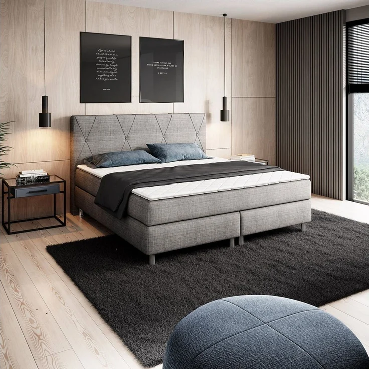 inter Boxspringbett Tokio mit 7 Zonen Taschenfederkernmatratzen inkl. Topper (180x200 cm, Anthrazit mit 7 Zonen Taschenfederkernmatratzen und Topper), Taschenfederkern-Komfort, gepolstertes Kopfteil, inklusive Matratzen – Bild 1