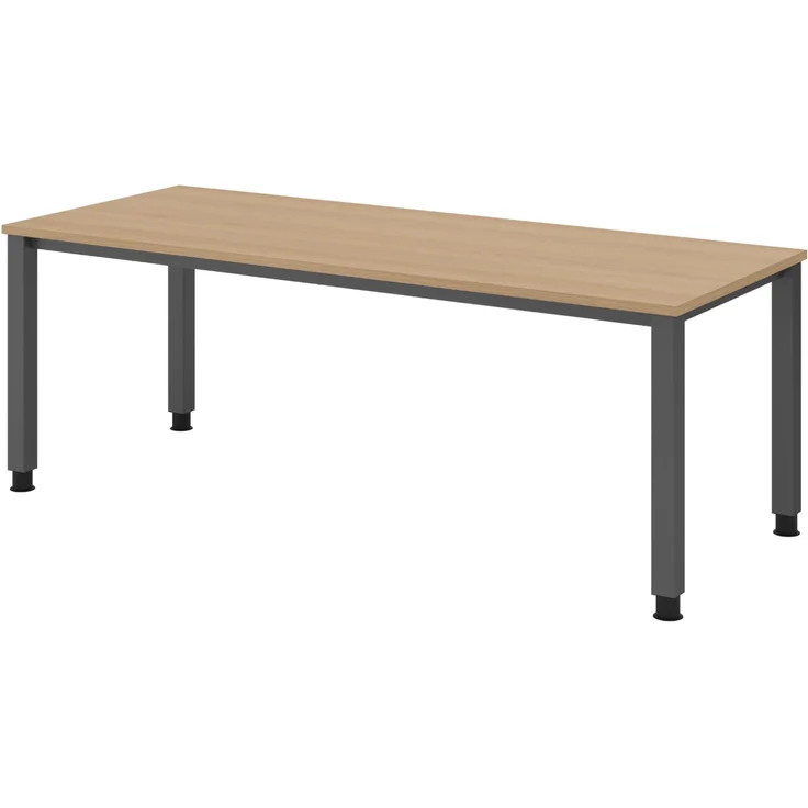 bümö manuell höhenverstellbarer Schreibtisch 200x80 cm in Eiche, Metall-Gestell: Graphit - PC Tisch höhenverstellbar & belastbar bis 140 kg, Büro- und Computertisch, QS-20-E-G – Bild 1