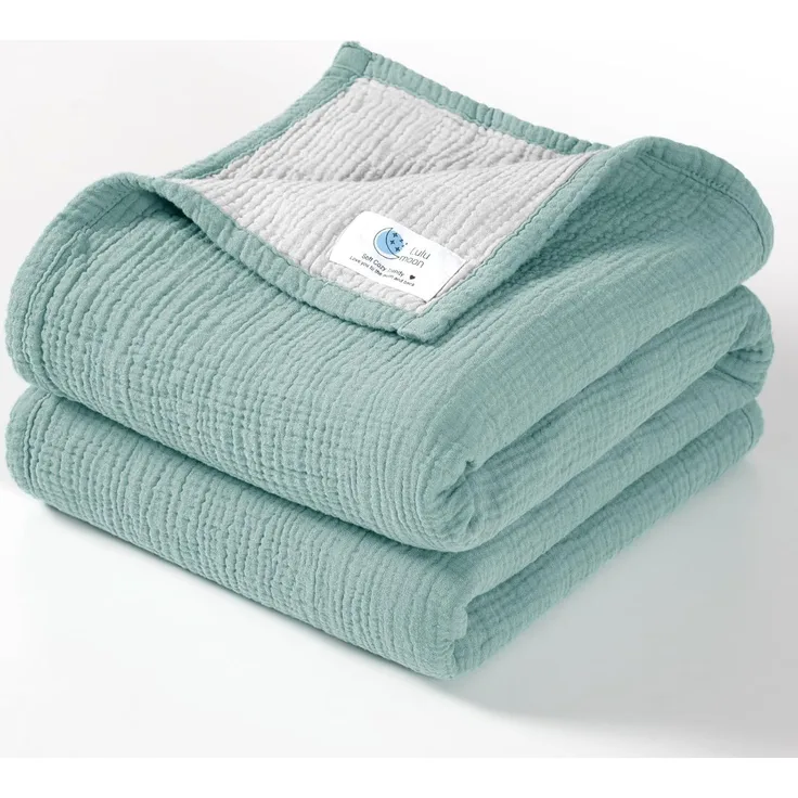 Lulu moon Musselin-Babydecke – Baumwoll-Steppdecken für Kleinkinder – wendbare Kinderbettdecke für Babys, Jungen und Mädchen, 120x120 cm (Salbei)