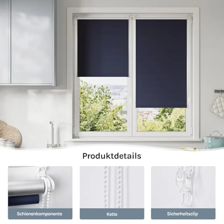 WOLTU Verdunkelungsrollo ohne Bohren, Thermo Verdunkelungsrollo mit Kette, Sichtschutz, für Türen und Fenster, 70 x 160 cm, Blau – Bild 6