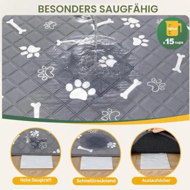 Gimars 2er 60×50 cm Extra Saugstark und Dick Welpenunterlagen waschbar Wiederverwendbare Hundetrainingspads Auslaufsicher und rutschfest Puppy Pads für Welpentraining Hunde Katzen Kaninchen – Bild 2
