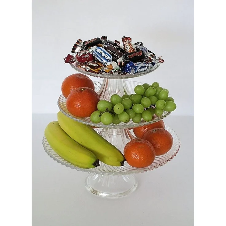 Dekoleidenschaft Etagere 3-stöckig, 3er Set Glasteller mit Fuß, Gebäcketagere, Servierschale, Glas, Obstständer, Glasetagere, Servierplatte, Gebäckschale – Bild 1