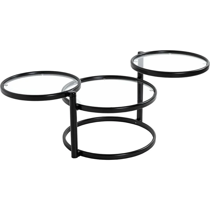 Haku Couchtisch rund und drehbar, Gestell aus Stahlrohr schwarz matt lackiert, Ablagen aus Sicherheitsklarglas, Breite 58-140x50x43 cm – Bild 1
