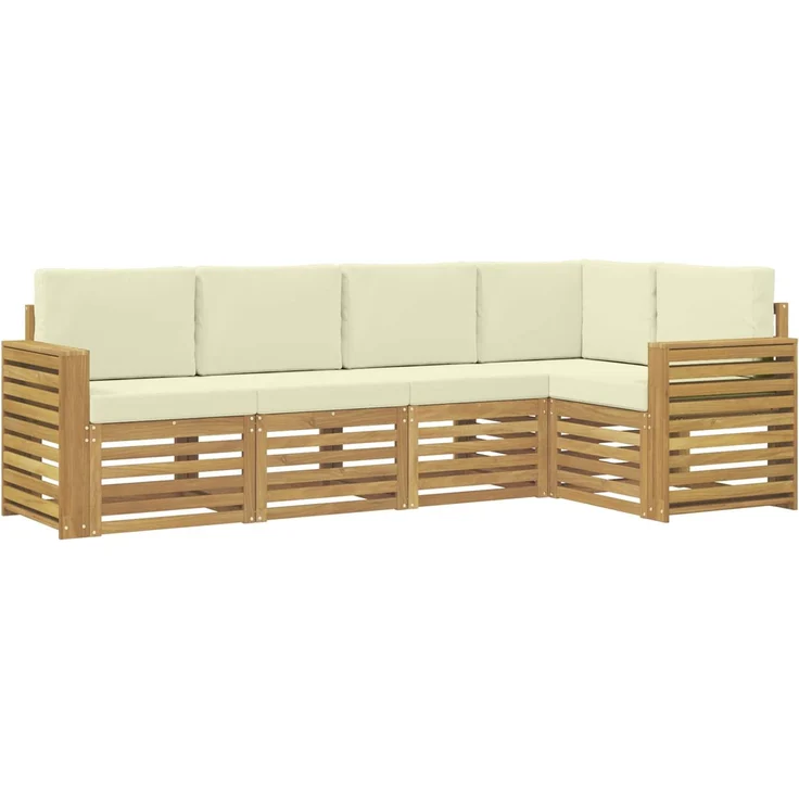 vidaXL Outdoor-Sofagarnitur 5 stk. 5-Sitzer Weiß und Creme Polyester 3391840 – Bild 2