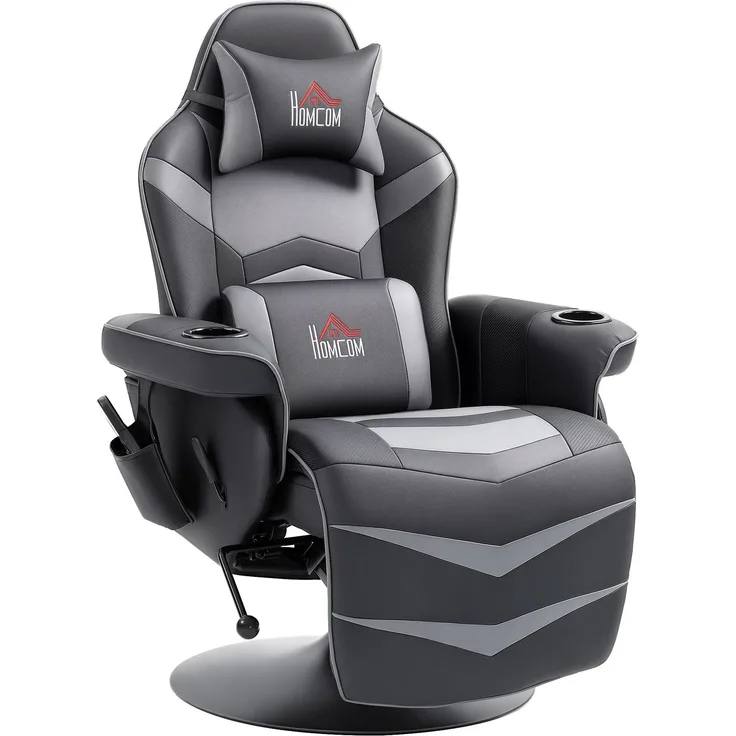 MELAYR, Gamingsessel, Massagefunktion, neigbare Lehne, Fußstütze, bis 120 kg, 78 x 82.5 x 111.5 cm, Schwarz+Grau