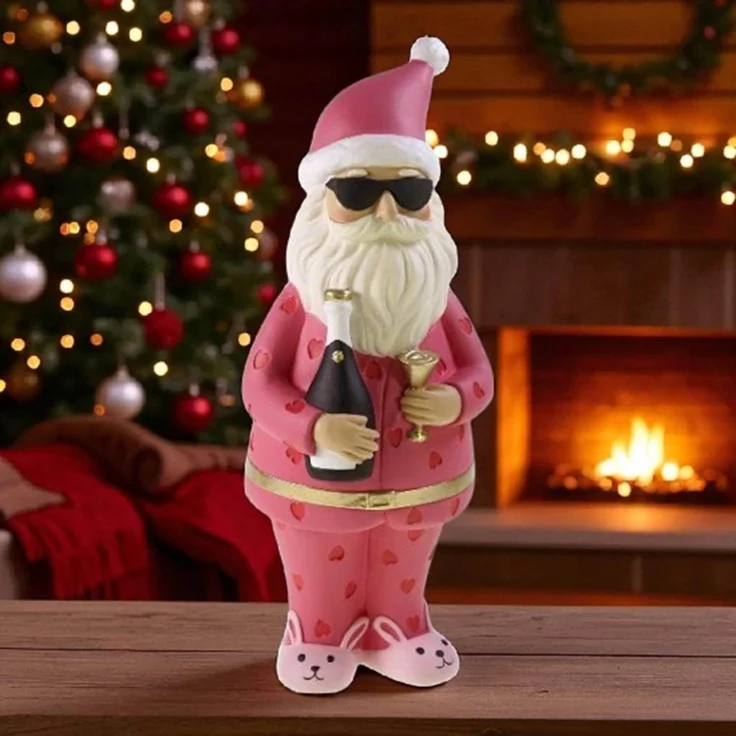Originelle Santa-Dekofigur in Pink mit Bunnyschuhen aus Polyresin für Innenräume – Bild 5