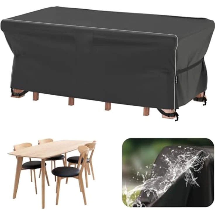 Velway Gartenmöbel Abdeckung Wasserdicht 170 x 95 x 74 cm - Winddicht Schutzhülle mit Reflektierender Streifen 600D Oxford Möbelsets Abdeckung Staubfest Abdeckhauben für Gartentisch Sitzgruppe Schwarz – Bild 2