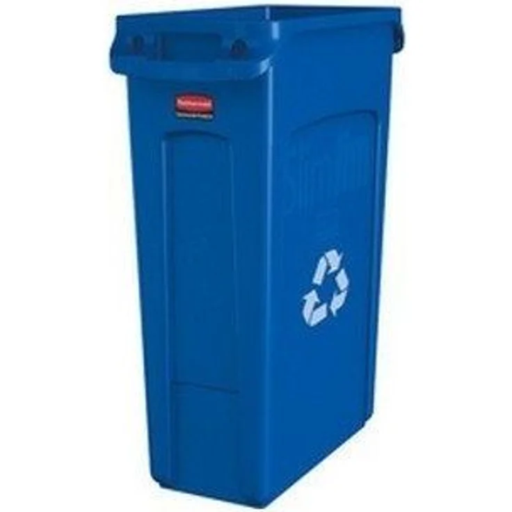 Rubbermaid Abfallbehälter Slim Jim mit Lüftungskanälen,blau zur Mülltrennung von Recycling-Abfällen, rechteckig, ohne Deckel, Fassungsvermögen: 87 Liter, versehen mit RecyclingLogo, strapazierfähiger Vollkunststoff, leichte Reinigung, Haltepunkte am Bo...