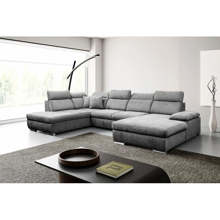 WERK2 Wohnlandschaft Cordoba inkl. Bett & Bettkasten, Kopfteilverstellung, zeitlos, bequem, Struktur, U-Form, XXL, Schlaffunktion, Bettkasten – Bild 1
