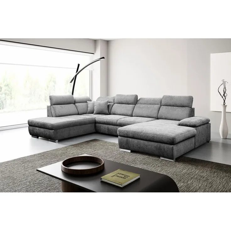 WERK2 Wohnlandschaft Cordoba inkl. Bett & Bettkasten, Kopfteilverstellung, zeitlos, bequem, Struktur, U-Form, XXL, Schlaffunktion, Bettkasten