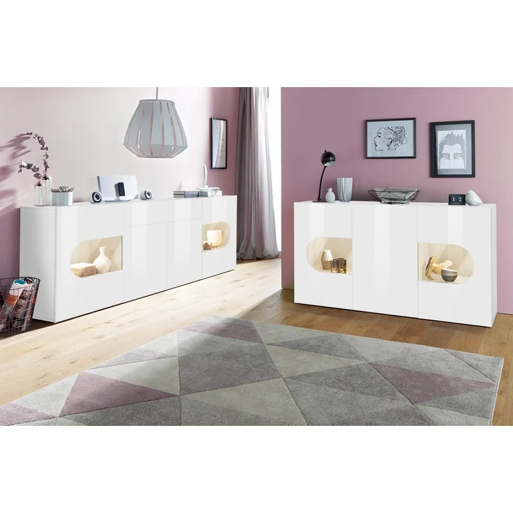 INOSIGN Sideboard Real,Vitrine,Kommode,Schrank,komplett hochglanz lackiert, mit 4 Türen davon 2 Glastüren und 1 Schublade ohne Griff Breite 220cm – Bild 3