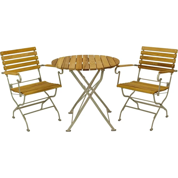 DEGAMO PASSAU II Garnitur 3-teilig, Metall + Robinie, verzinkt/natur, Tisch 77cm rund – Bild 1