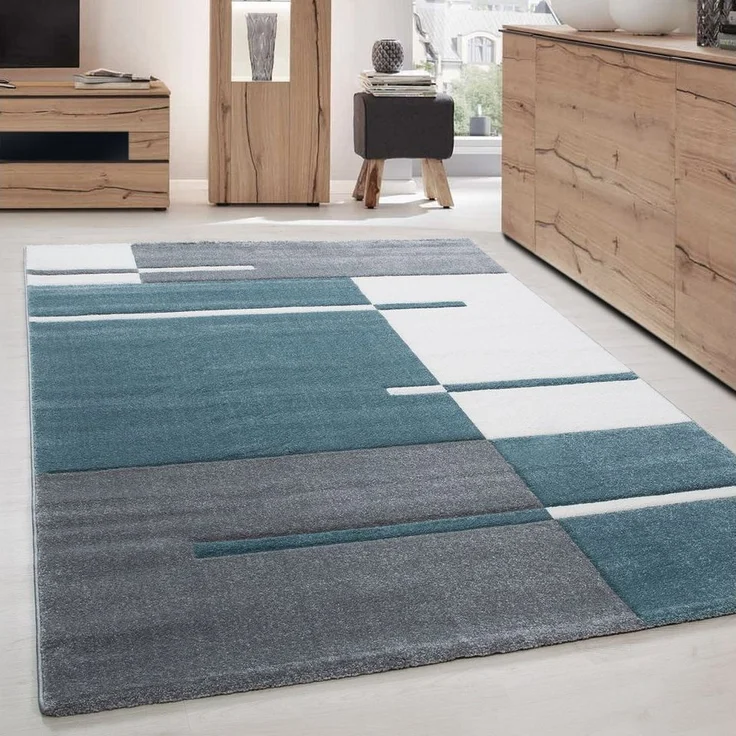 Carpettex Frisé-Teppich Kariert Design, Rechteckig, Höhe: 13 mm, Designer Wohnzimmer Teppich Kurzflor handgearbeiteter Konturenschnitt – Bild 2