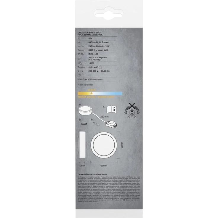 Ledvance Schrankleuchten-Spots 3er Set 3x3W 250 lm warmweiß schwarz – Bild 3