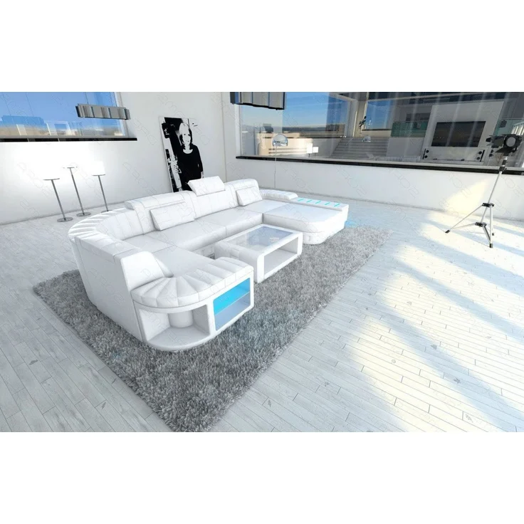 Mini Designer Wohnlandschaft Bellagio Led U-Form - Kunstleder - Weiß - Rechts – Bild 6