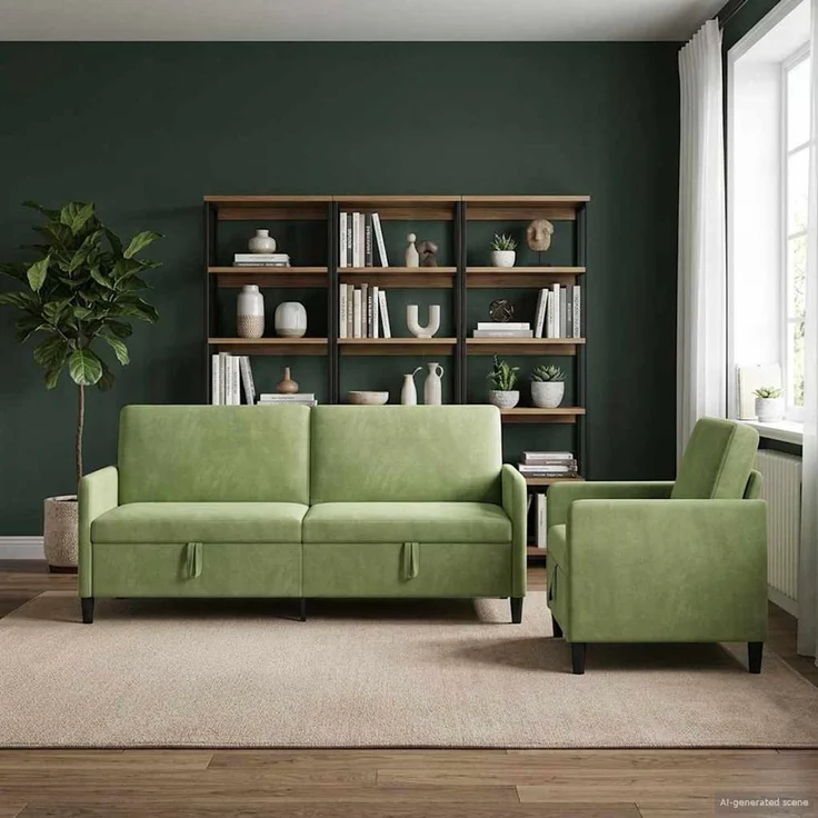 vidaXL Sofa Set mit Stauraum 2 stk. Hellgrün Polyester 3429249 – Bild 1