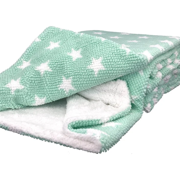 Wohndecke Flauschige Sterne Kuscheldecke 150x200 Sofadecke, heimtexland, mit kuschelig weicher Sherpa Fell Rückseite I Mint – Bild 2