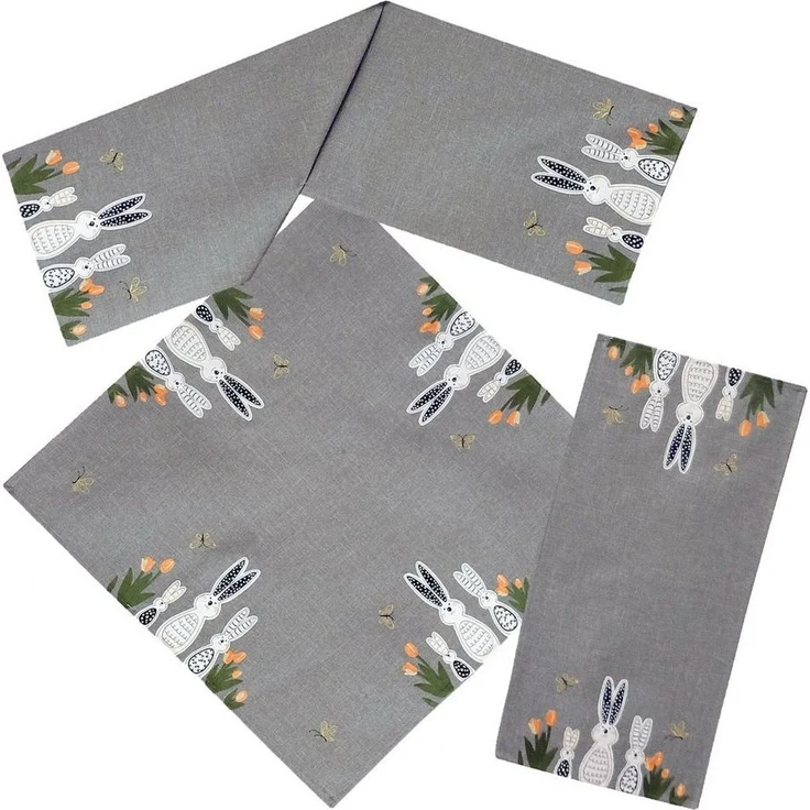 matches21 HOME & HOBBY Tischdecke Tischläufer ANDREA Stick Applikation Osterhasen Polyester 40 x 85 cm (1-tlg), Pflegeleicht & waschbar bei 30 °C – Bild 1