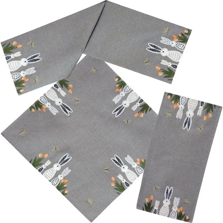 matches21 HOME & HOBBY Tischdecke Tischläufer ANDREA Stick Applikation Osterhasen Polyester 40 x 85 cm (1-tlg), Pflegeleicht & waschbar bei 30 °C