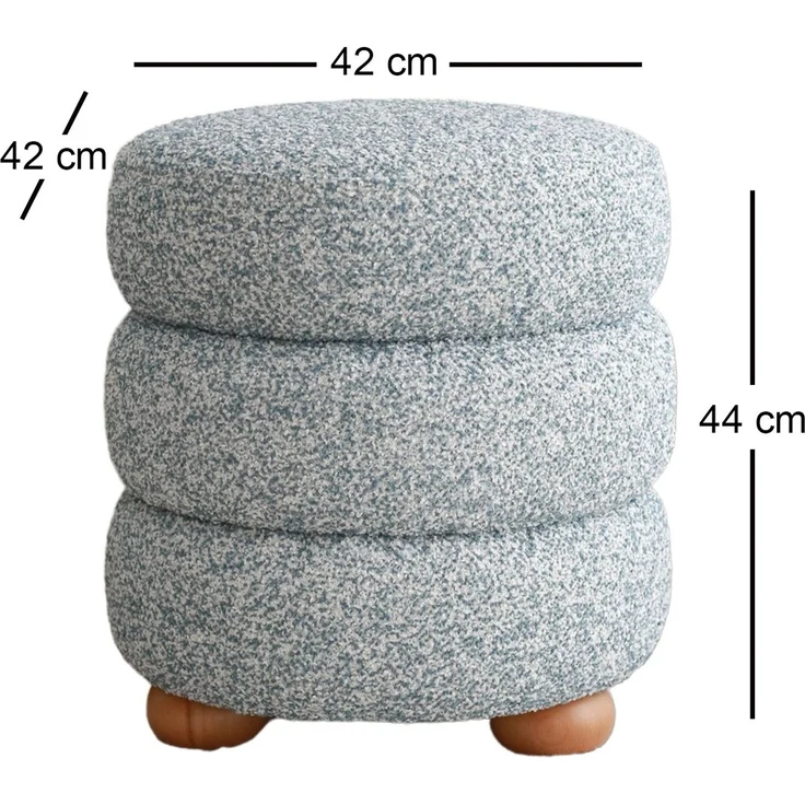 Stylish Pouffe with Wooden Frame, Teddy Fabric, 42 x 44 x 42 cm | Blue & Grey | Soft 24 DNS Feather Cushion | Perfect for Modern Living Spaces – Bild 6