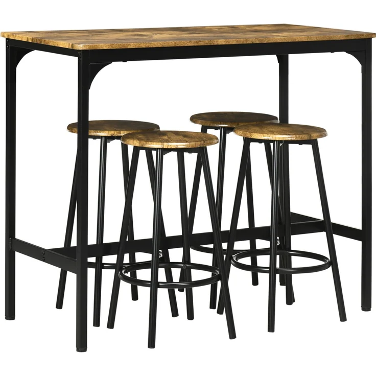 Bartisch-Set 110x50x89,5 cm mit 4 Barhockern – MDF in Holzoptik und schwarzes Metall – Bild 5